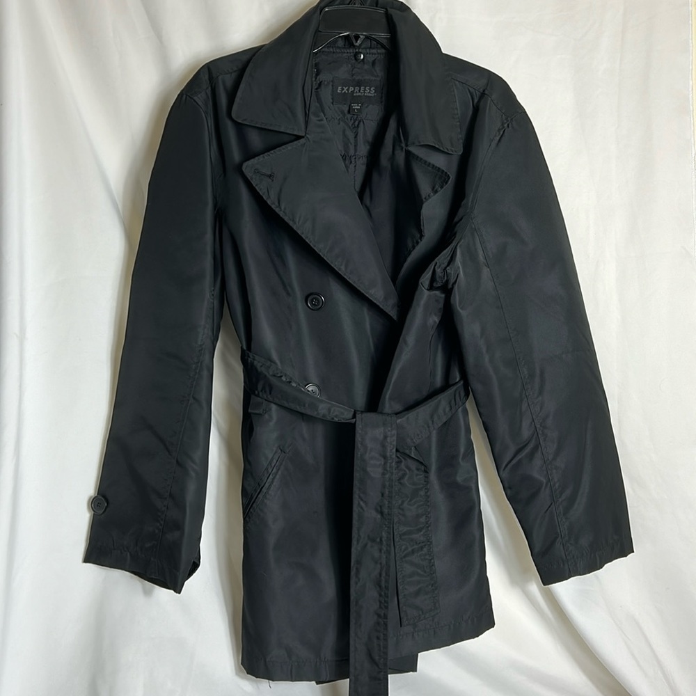 Express Women’s Large Black Double Breasted Button Windbreaker Raincoat Jacket